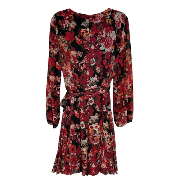 TAHARI ASL Size 18 Floral DRESS MULTICOLOR KNEE Length Sheer Long Sleeve - Picture 1 of 8